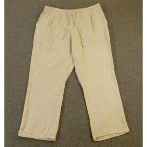 Oslo Womens Pants 16 W36 L26 White Grey Stripe Linen Blend Cuffed Crop Baggy